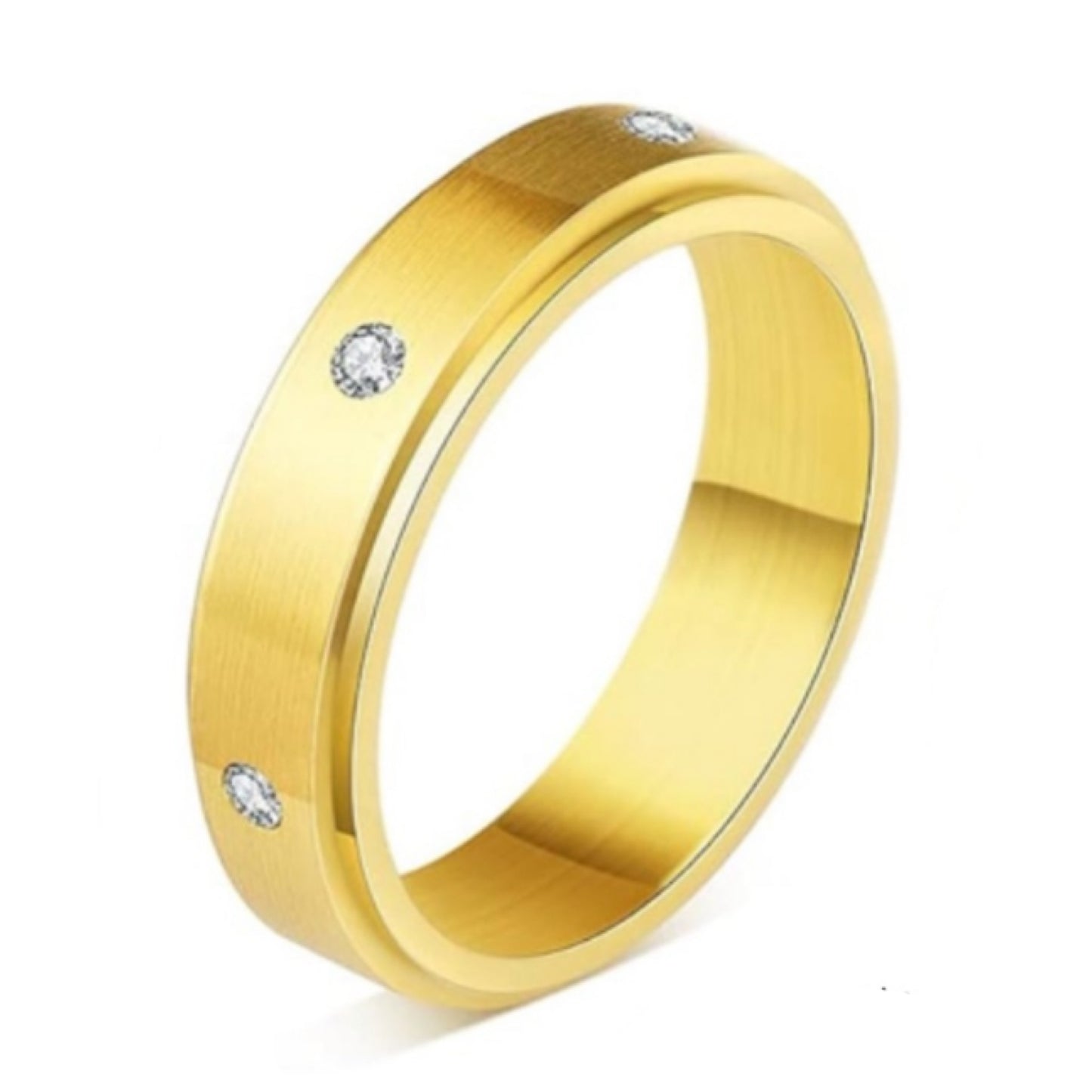 18K Gold Stainless Steel Spinner Ring with CZ Stones – Durable Anxiety Relief Band