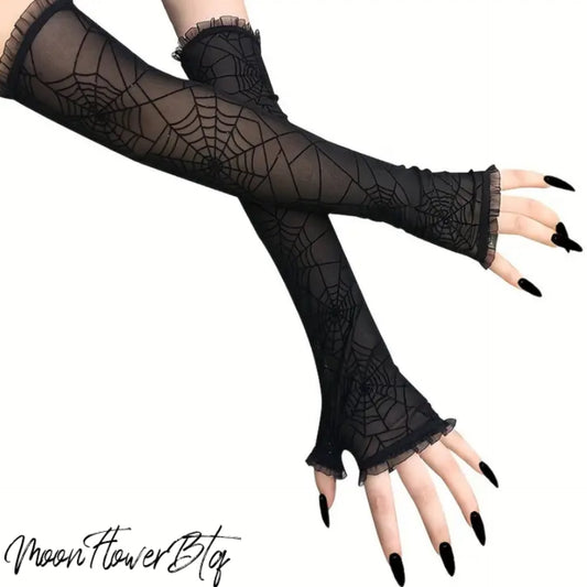 Black Spider Web Sheer Fingerless Gloves