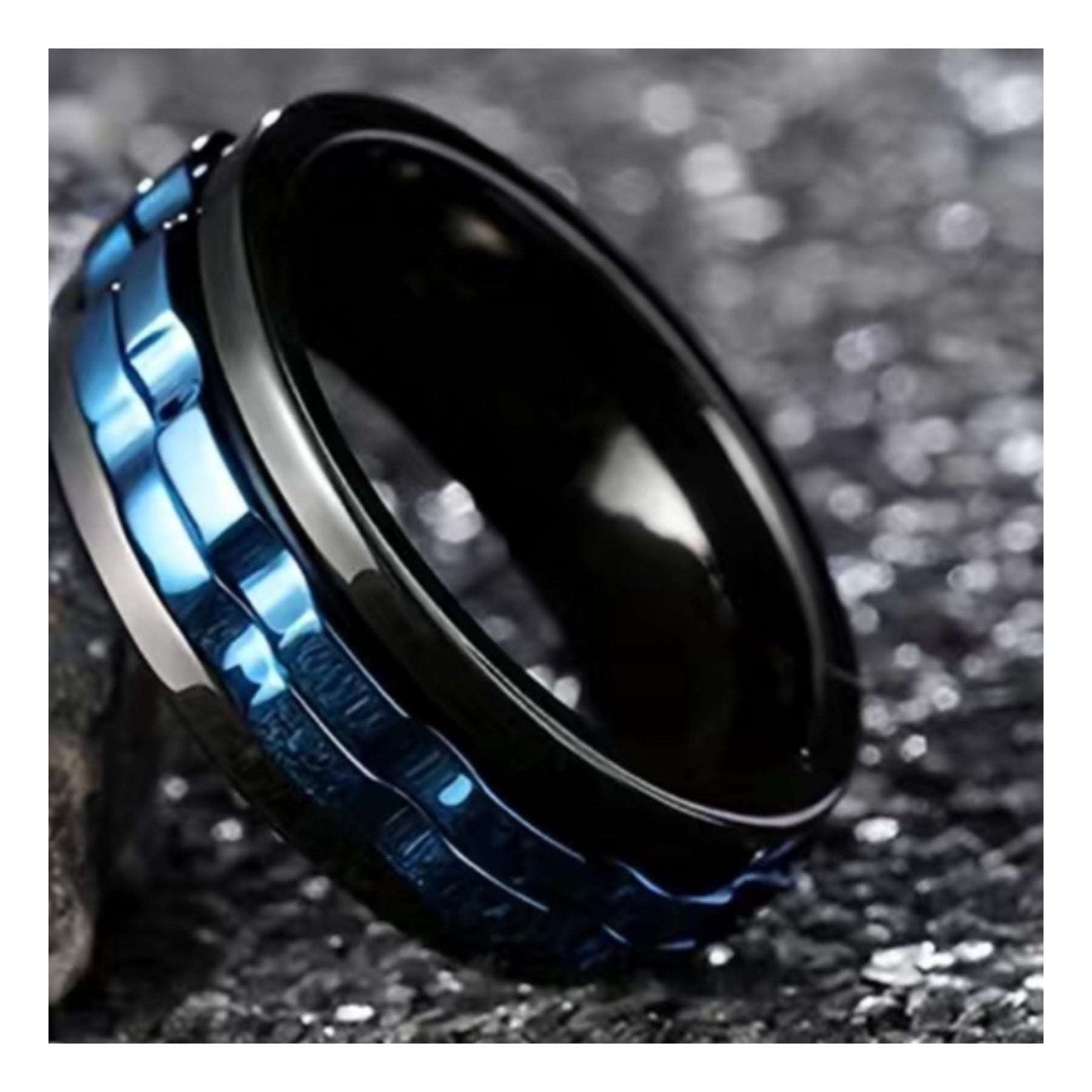 Black & Blue Spinning Gears Anxiety Fidget Ring