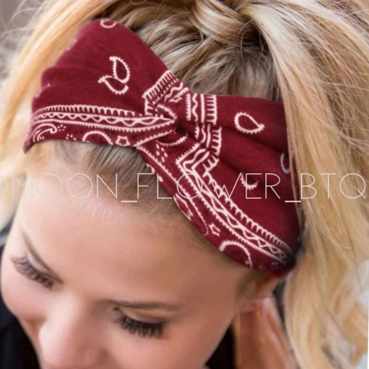 Burgundy Bandana Print Paisley Headband