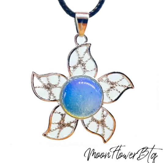 Opal Natural Stone and Crystal Flower Pendant Necklace