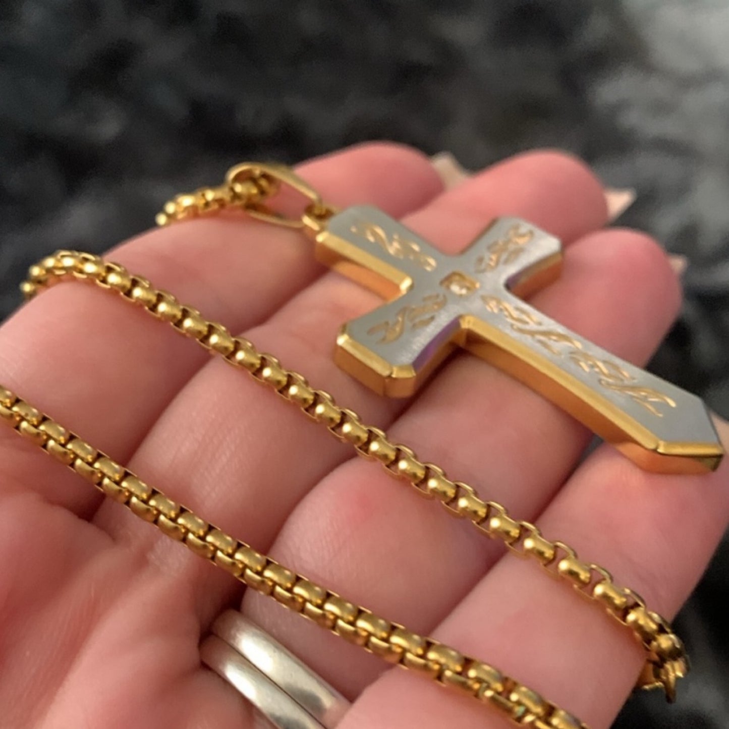 Silver & Gold CZ Cross Necklace