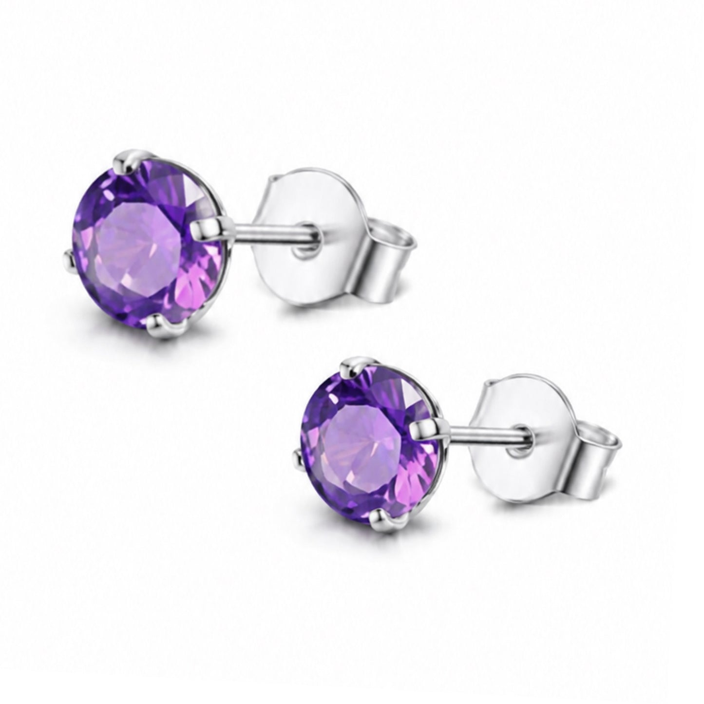 Purple CZ Stainless Steel Stud Earrings