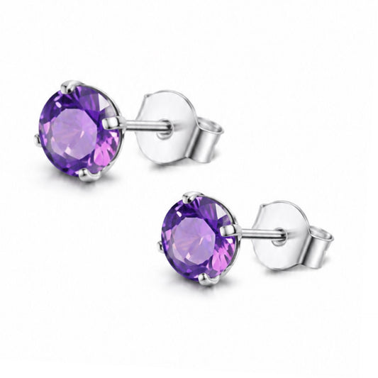 Purple CZ Stainless Steel Stud Earrings