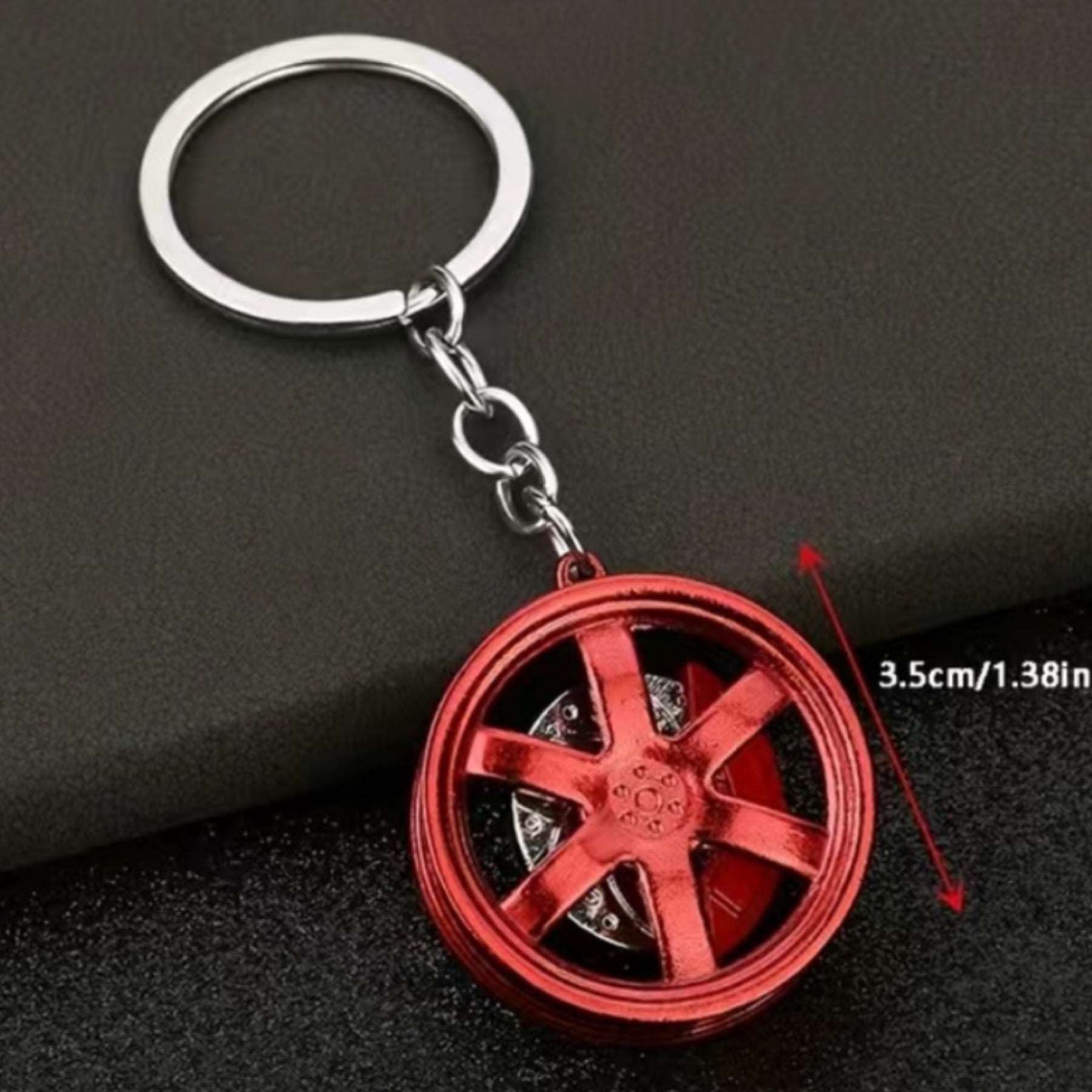 Red Car Tire Rim Keychain