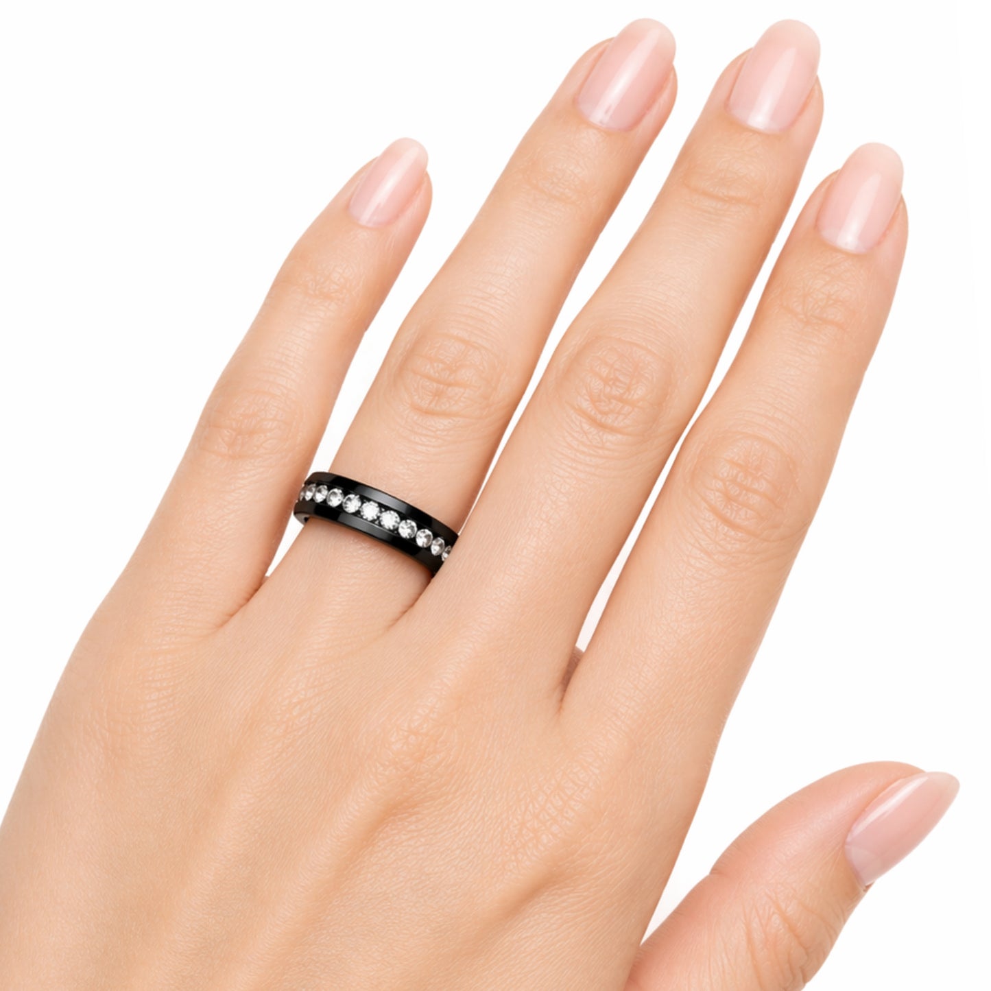 Black Stainless Steel Crystal Inlay Band Ring