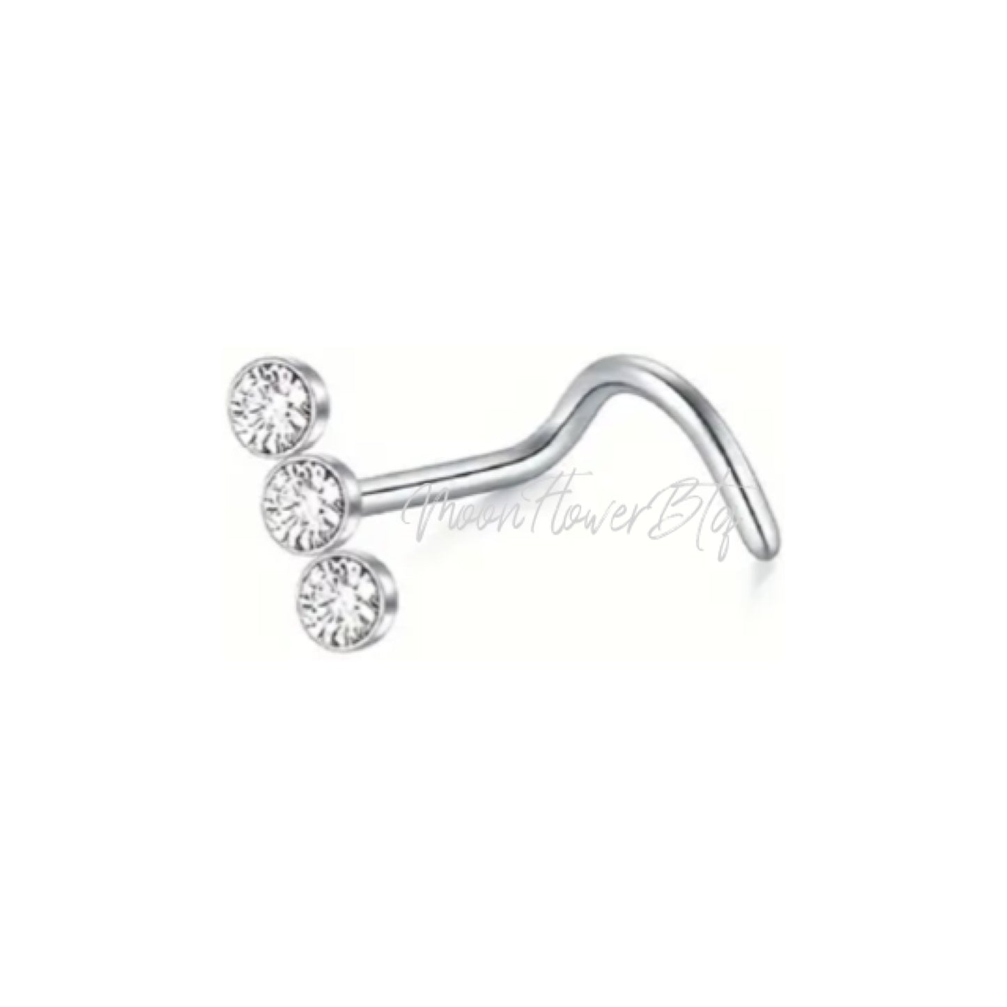 Silver Triple CZ Screw Nose Ring