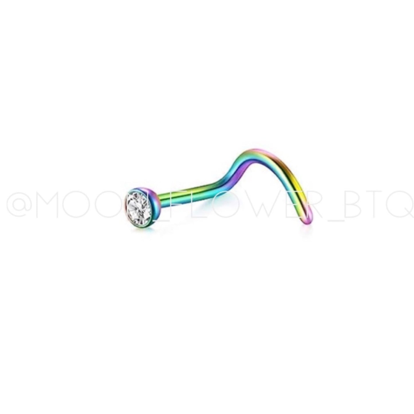 Rainbow CZ Hook Screw Nose Ring