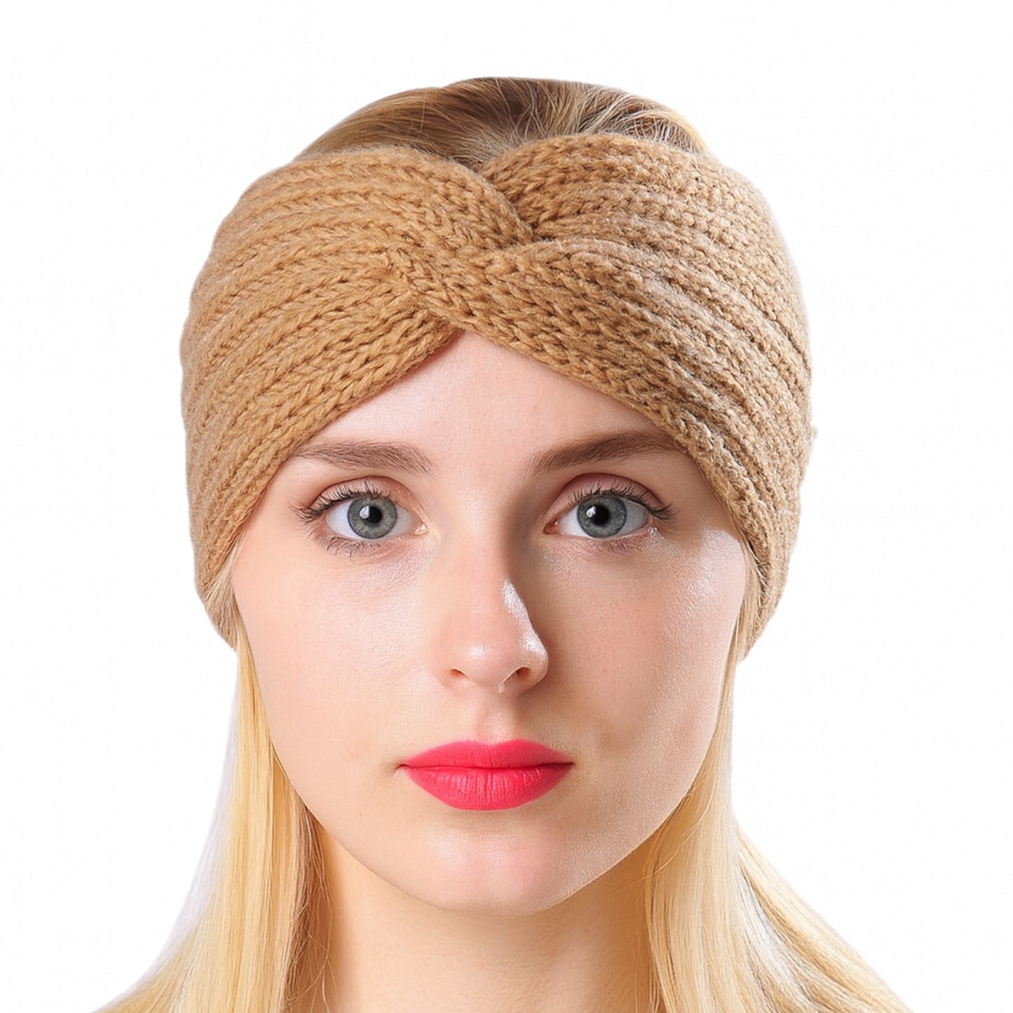 Knit Twist Turban Headband Ear Warmer | Tan Beige Soft Stretch