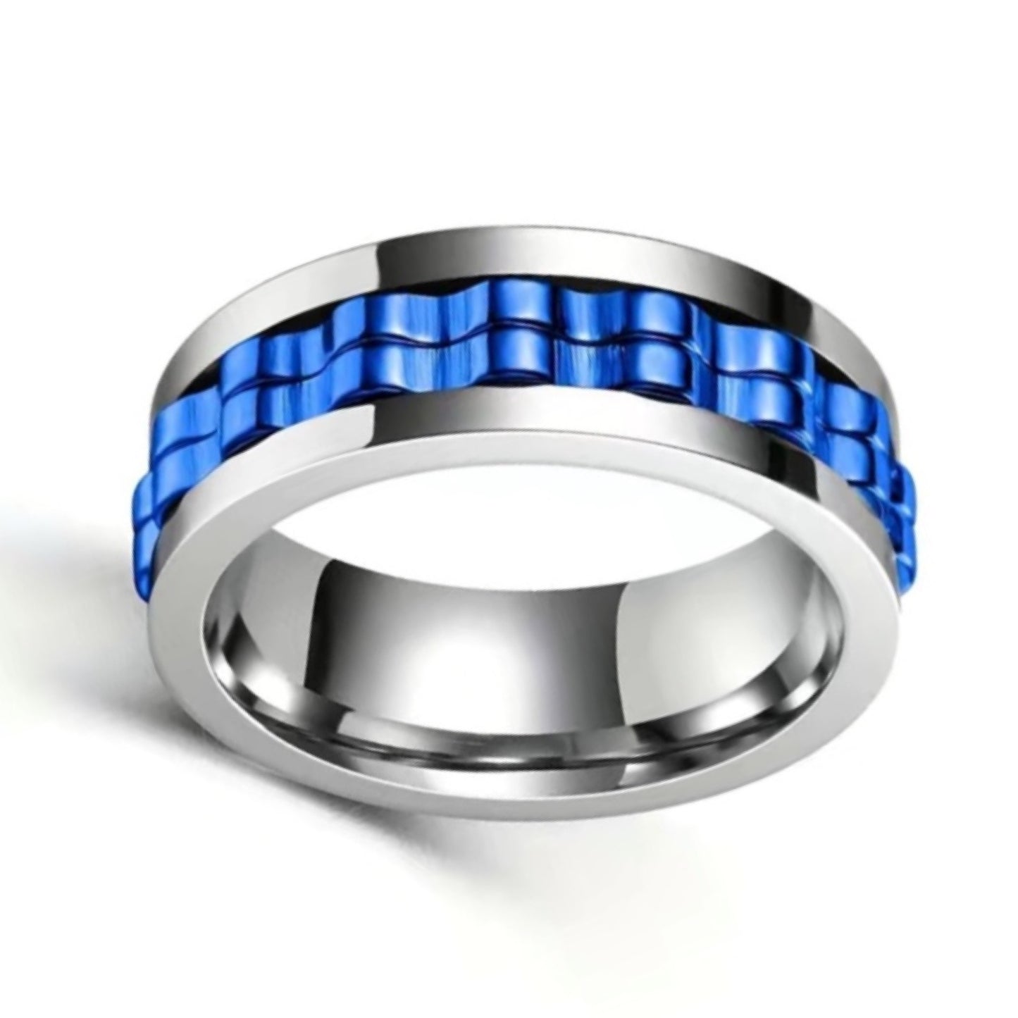 Silver & Blue Spinning Gears Anxiety Fidget Ring