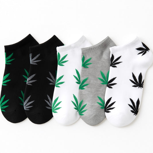 Leaf Print Ankle Socks – 5-Pack Cannabis Leaf Pattern Low Cut Socks
