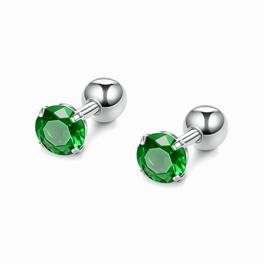 6mm Emerald Green CZ Stud Barbell Earrings in Surgical Steel