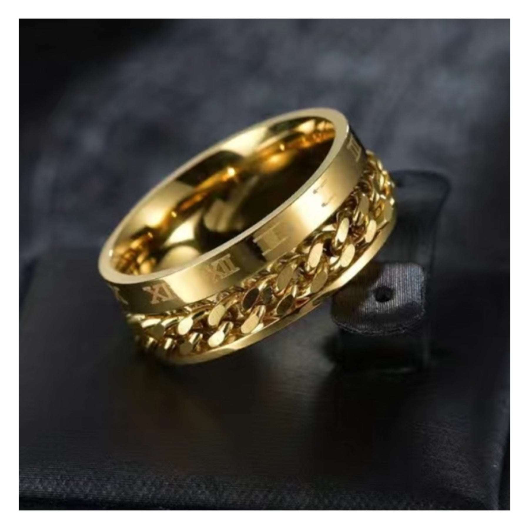 Gold Roman Numeral Chain Anxiety Fidget Spinner Ring