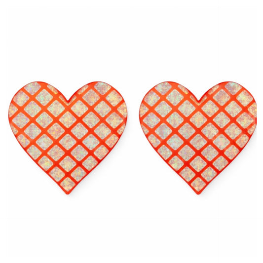 Orange Holographic Heart Adhesive Pasties