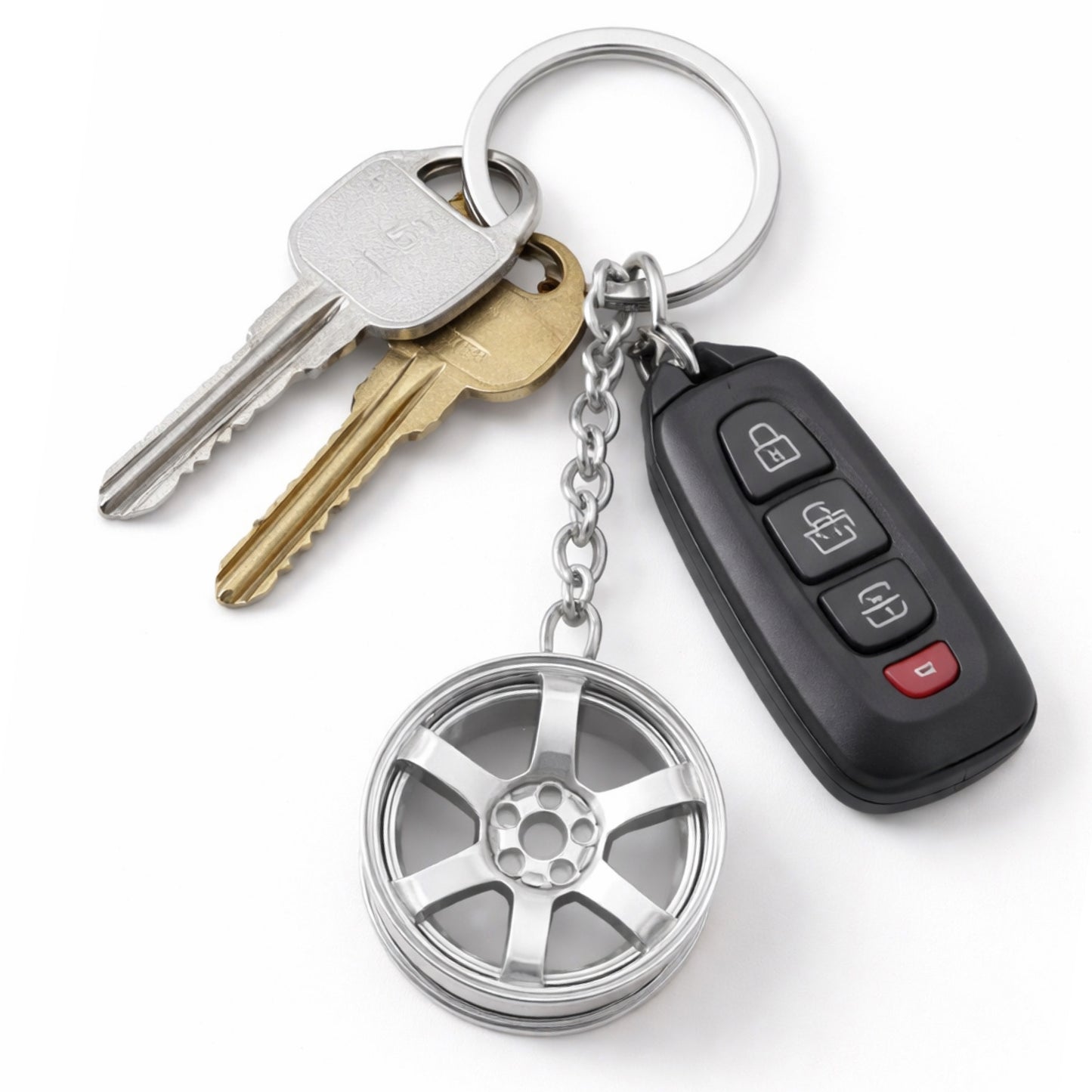 Silver Wheel Rim Keychain – Automotive Key Ring Charm