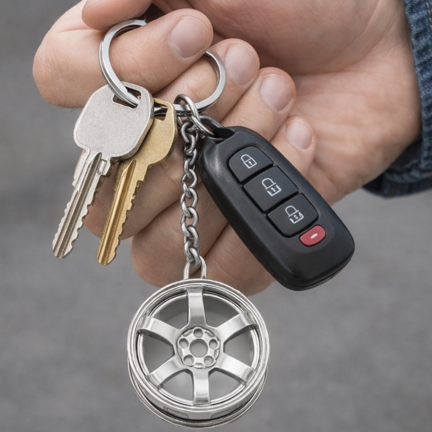 Silver Wheel Rim Keychain – Automotive Key Ring Charm
