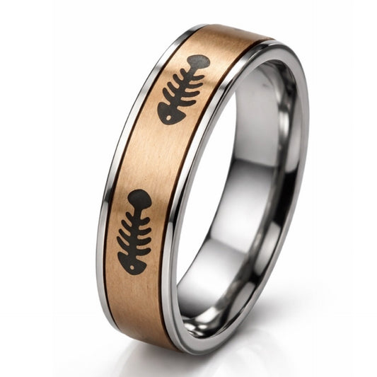 Rose Gold Stainless Steel Fish Bone Fidget Spinner Ring