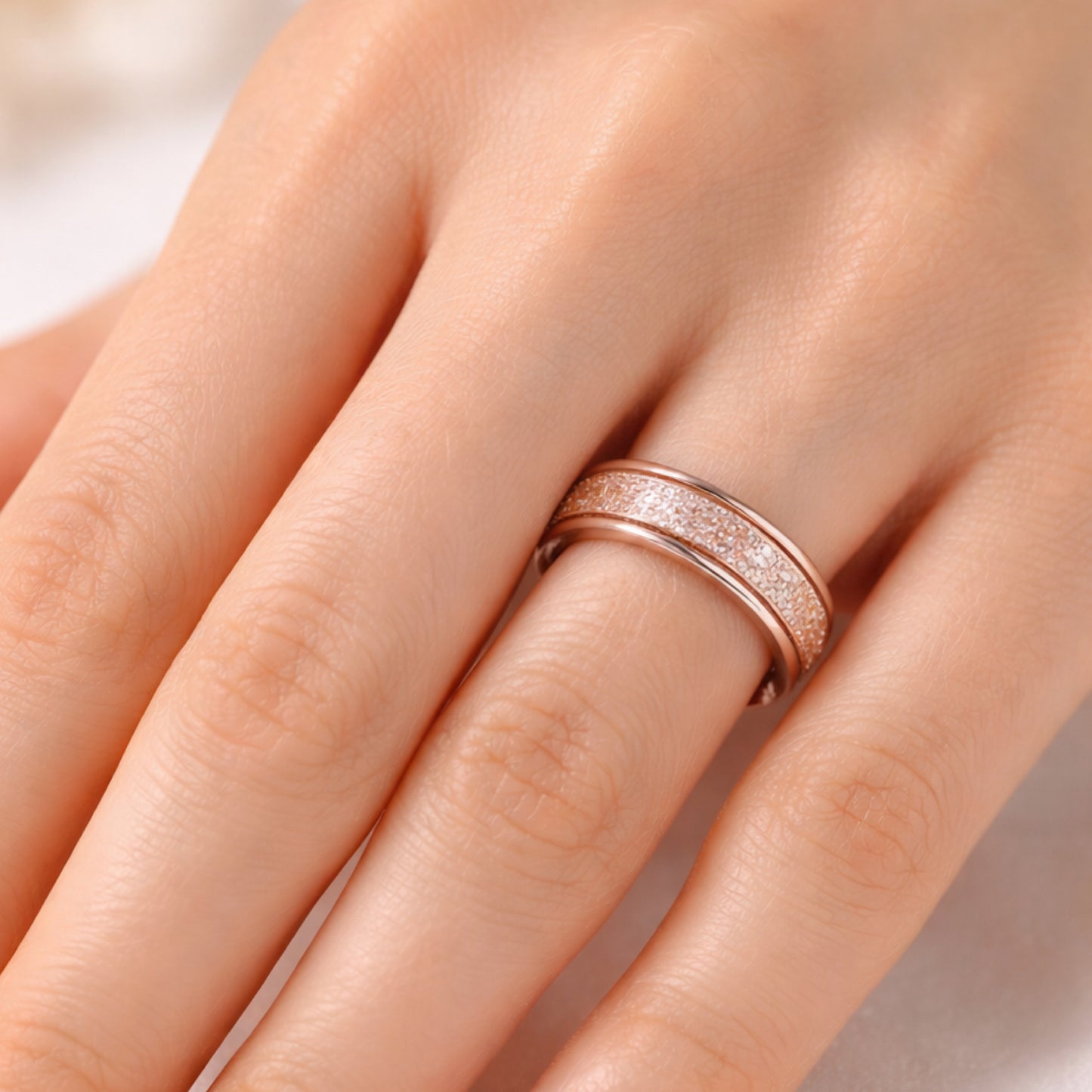 Rose Gold Stainless Steel Spinner Ring – Textured Fidget Band