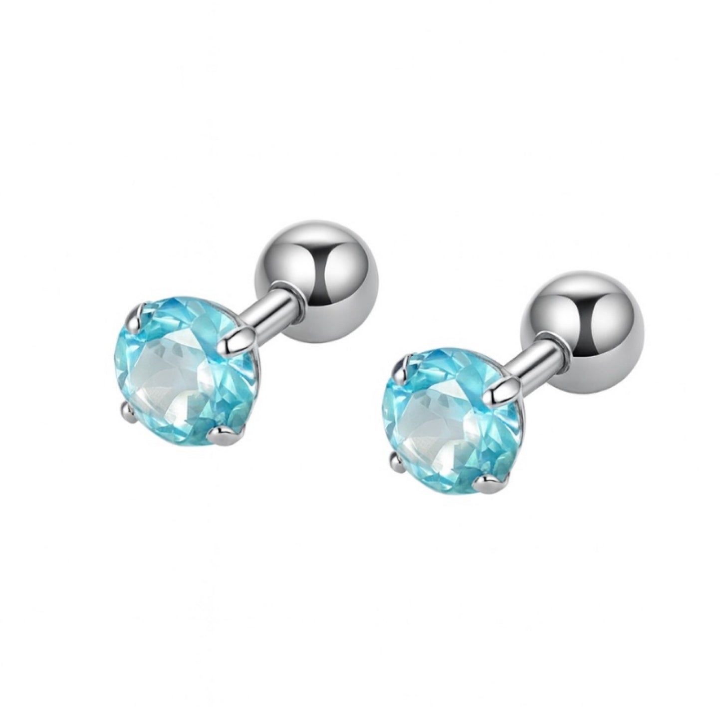 16G 6mm Aqua Blue CZ Barbell Earrings