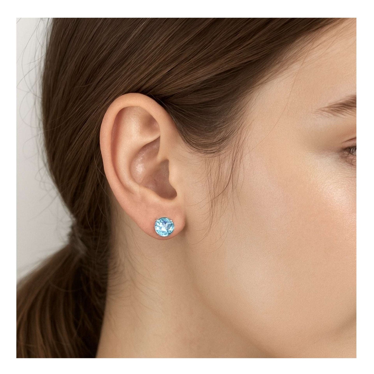 6mm Light Blue CZ Stainless Steel Barbell Stud Earrings 16G