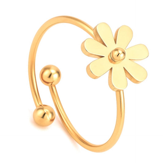 Gold Daisy Flower Adjustable Ring – Minimalist Open Band