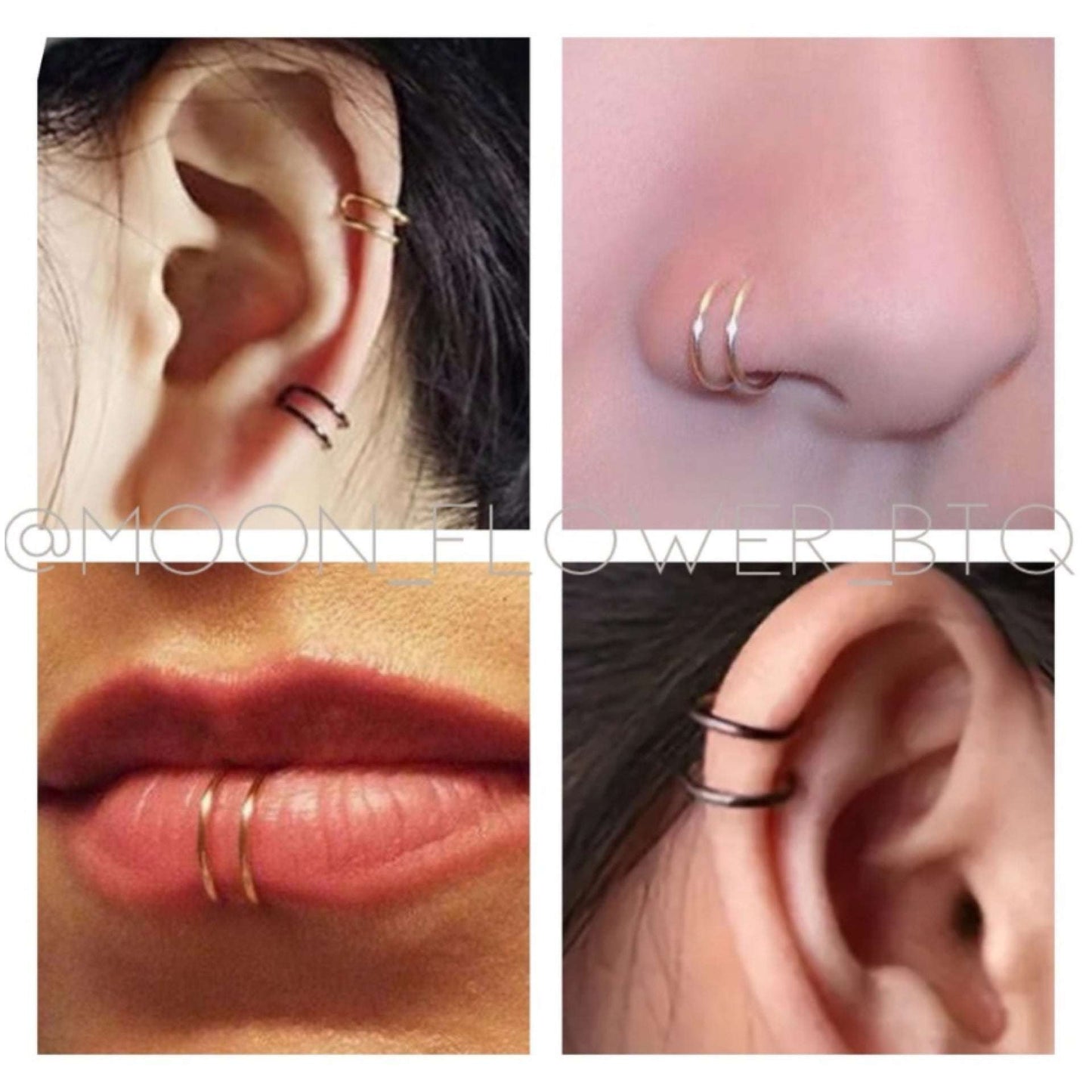 Blue Double Hoop Clip-On Faux Piercing Ring for Nose, Ear, or Lip – No Piercing Needed