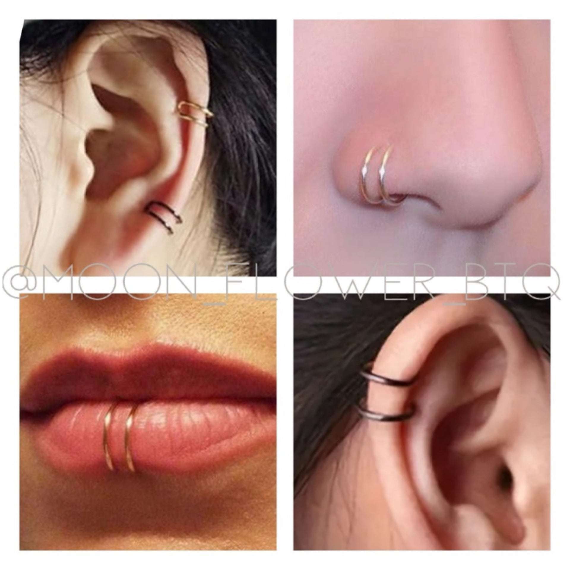 Blue Double Hoop Clip-On Faux Piercing Ring for Nose, Ear, or Lip – No Piercing Needed