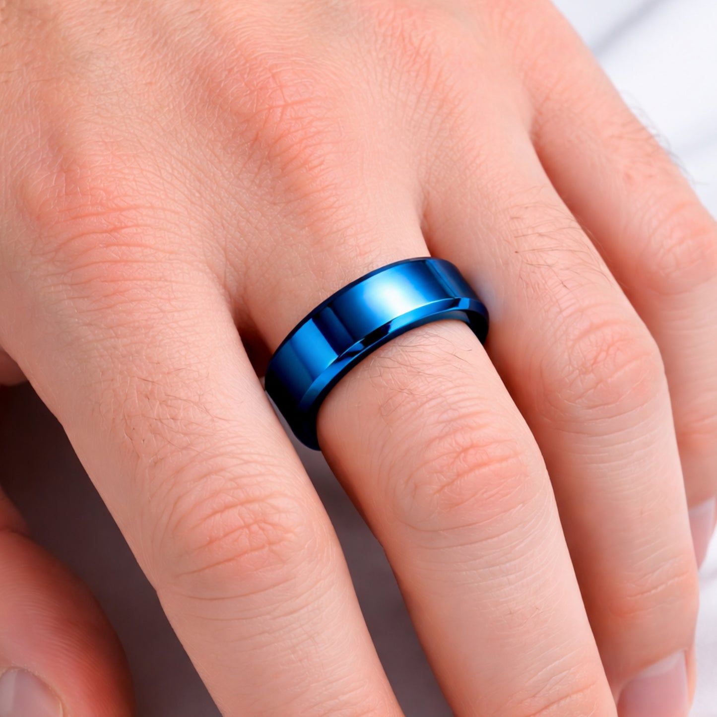 Blue Stainless Steel Polished Band Ring