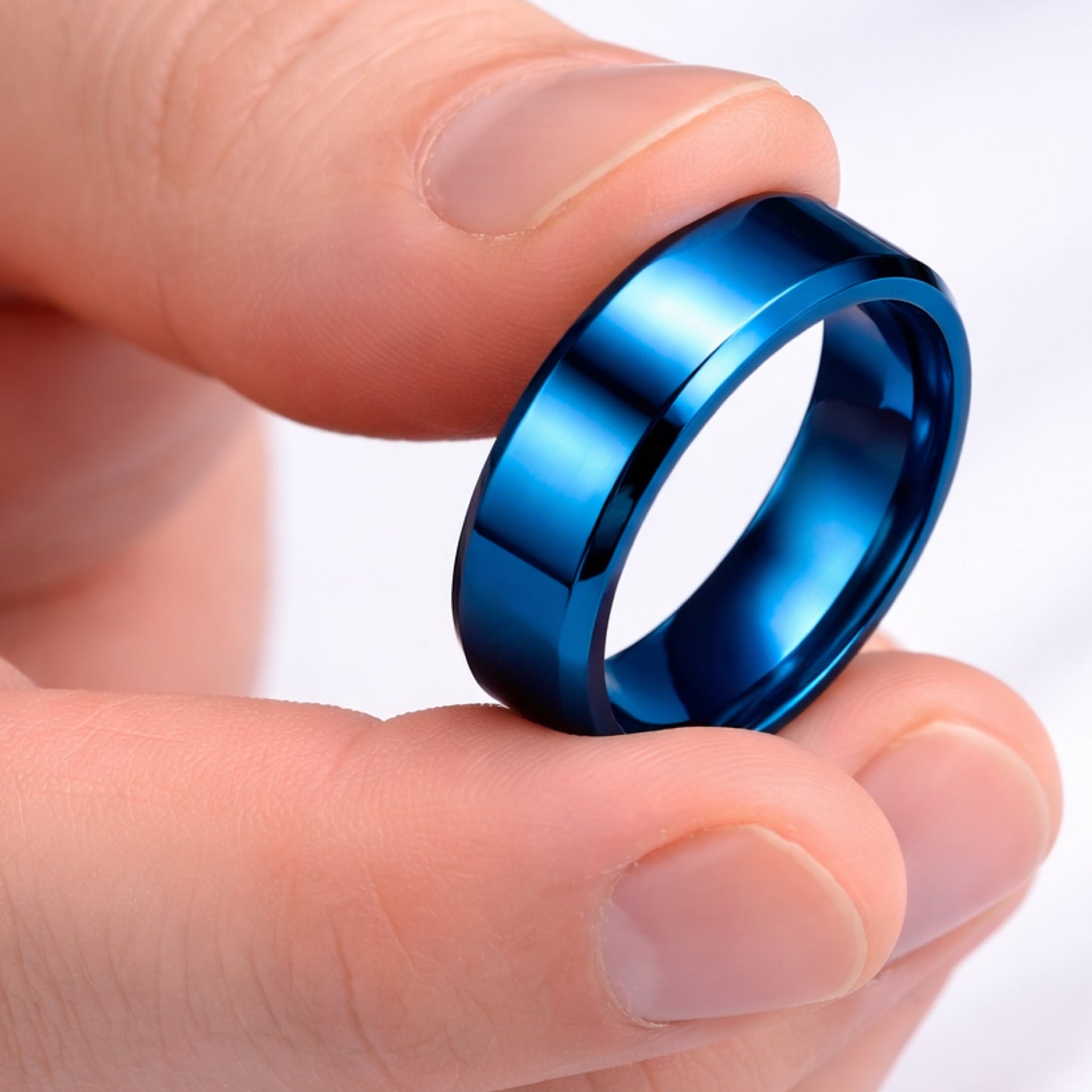 Blue Stainless Steel Polished Band Ring