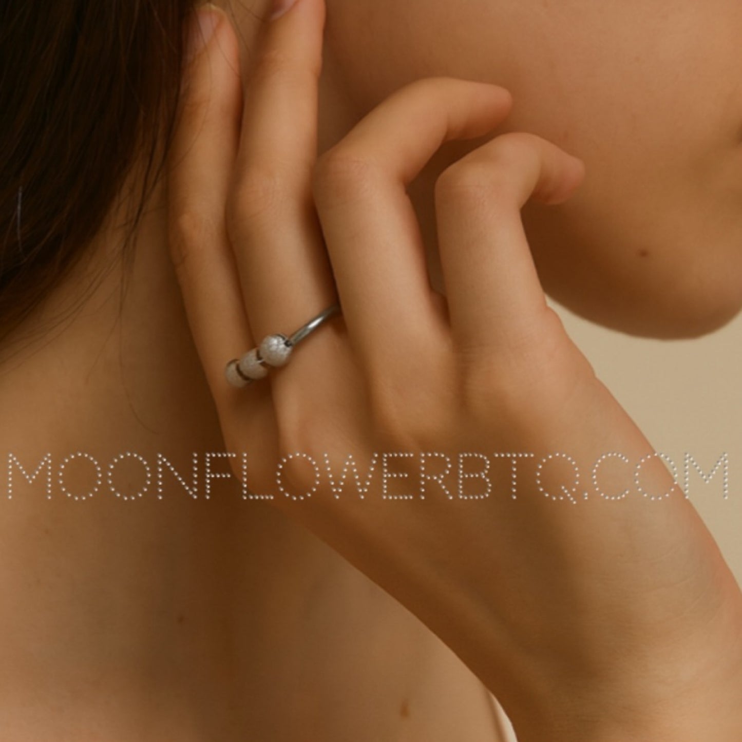 Adjustable Silver Finish Beaded Ring with Moving Textured Balls