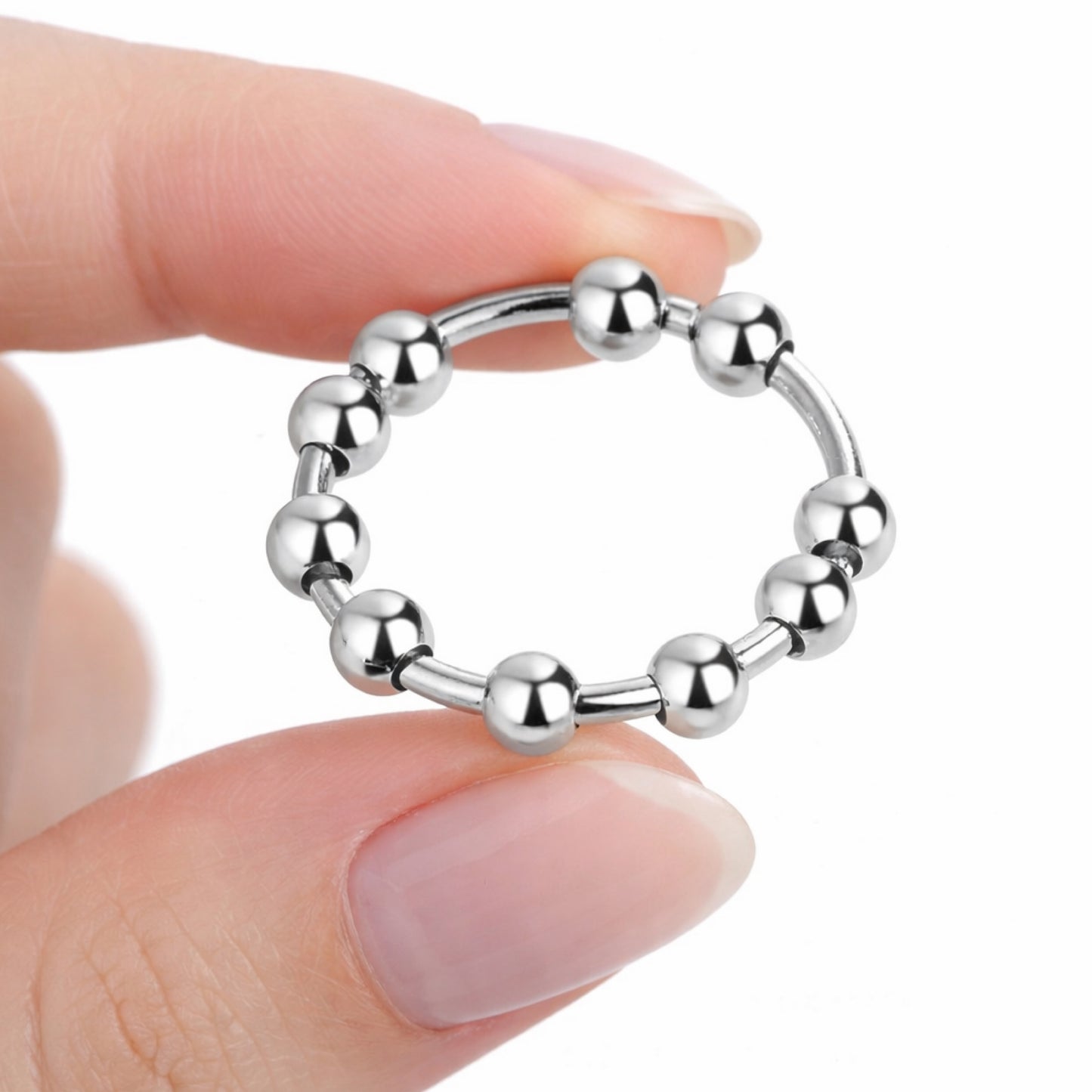 Stainless Steel Moving Bead Ring – Silver Fidget Band