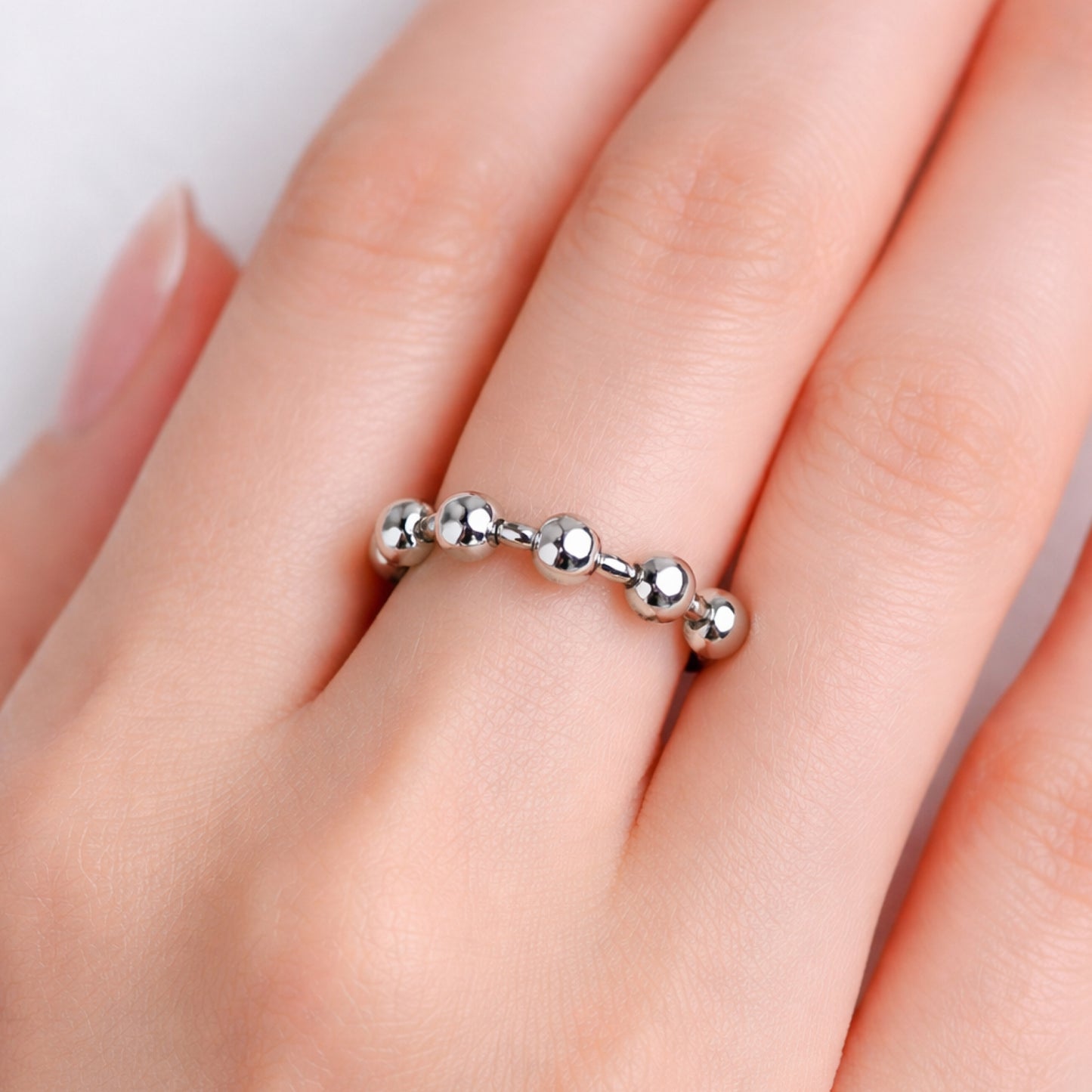 Stainless Steel Moving Bead Ring – Silver Fidget Band