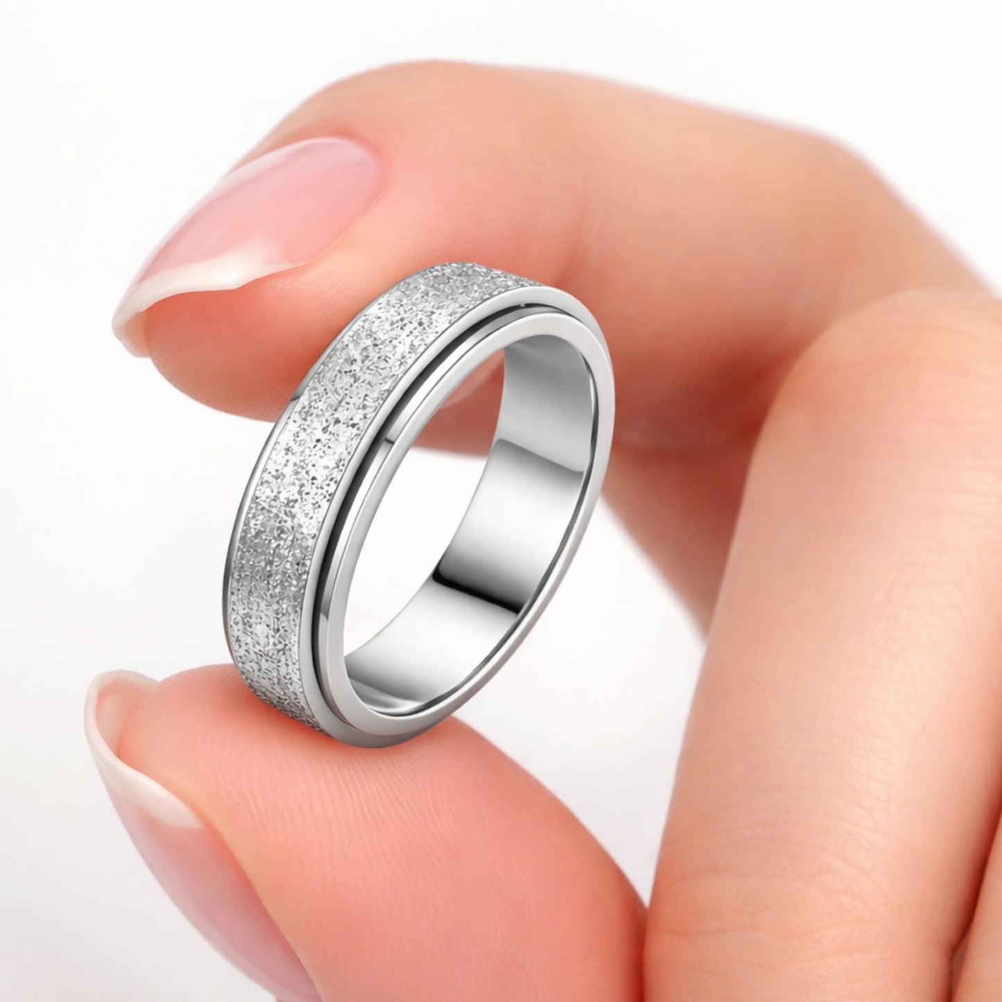 Silver Stainless Steel Spinner Ring – Textured Spinning Band