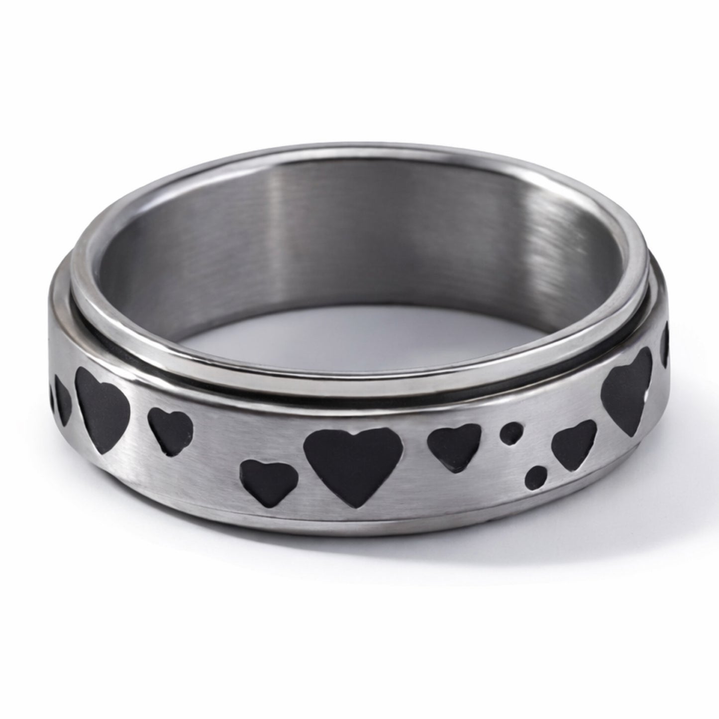 Stainless Steel Heart Spinner Ring – Silver Fidget Band