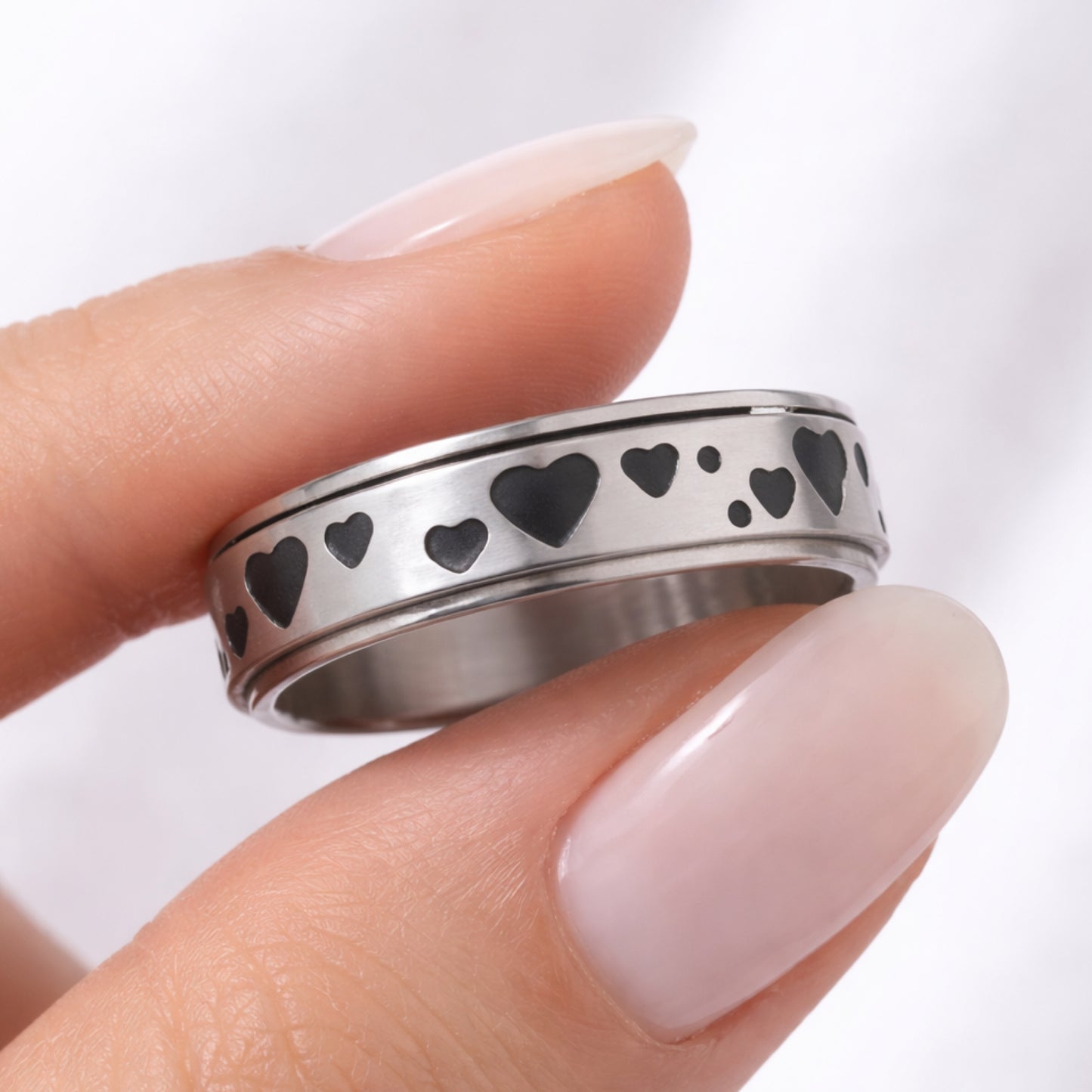 Stainless Steel Heart Spinner Ring – Silver Fidget Band