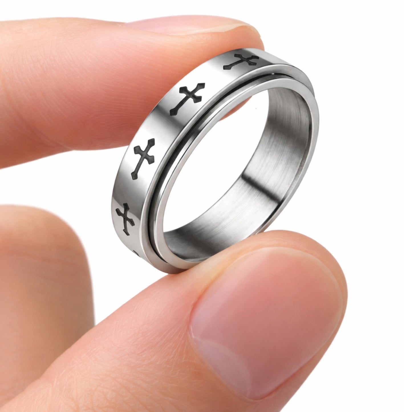 Stainless Steel Cross Spinner Ring