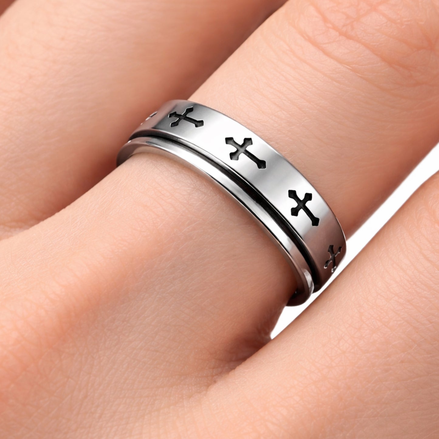 Stainless Steel Cross Spinner Ring