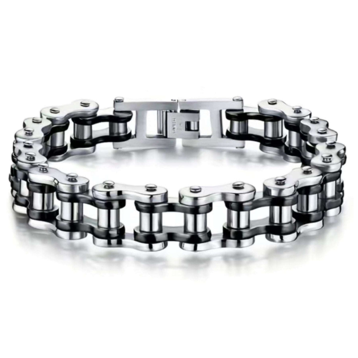 Black Silver Stainless Steel Bike Chain Style Bracelet