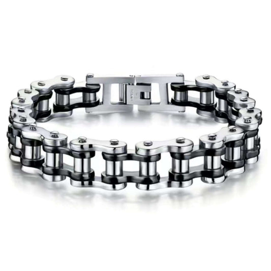 Black Silver Stainless Steel Bike Chain Style Bracelet