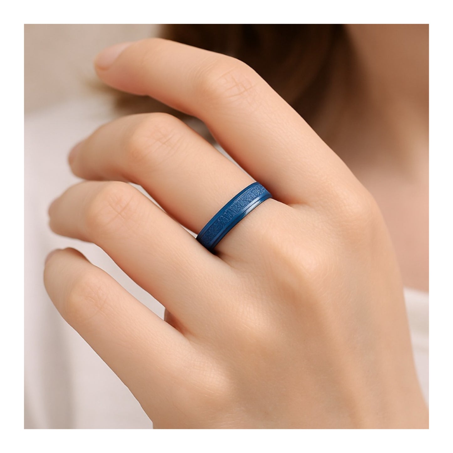 Sparkly Blue Stainless Steel Anxiety Fidget Spinner Ring