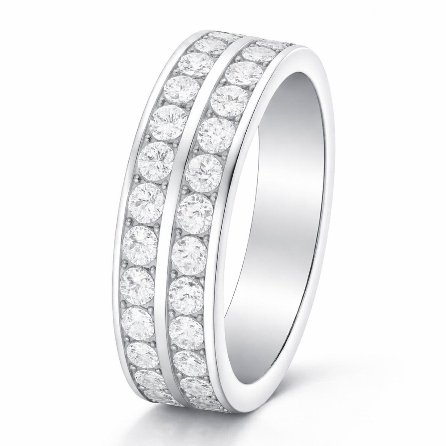 Double Row CZ Band Ring Stainless Steel Clear Stone Stack Ring