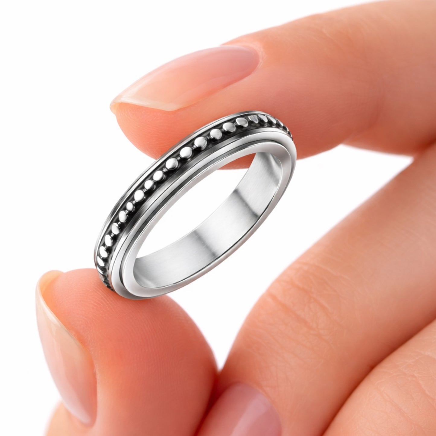 Stainless Steel Dot Fidget Spinner Ring