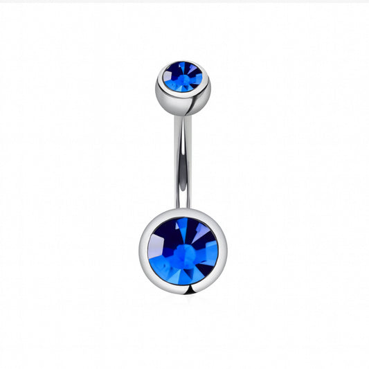 Blue Gem Belly Button Ring – Stainless Steel Navel Barbell Piercing 14G