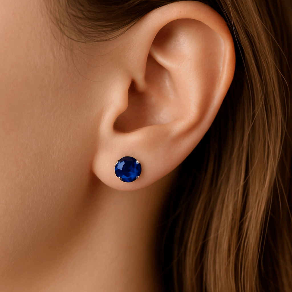 Sapphire Blue Stud Earrings – 16G 6mm CZ Stainless Steel Screw Back Earrings