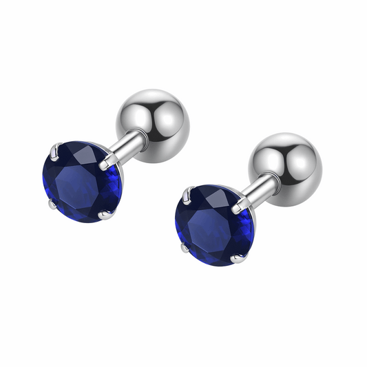 Sapphire Blue Stud Earrings – 16G 6mm CZ Stainless Steel Screw Back Earrings