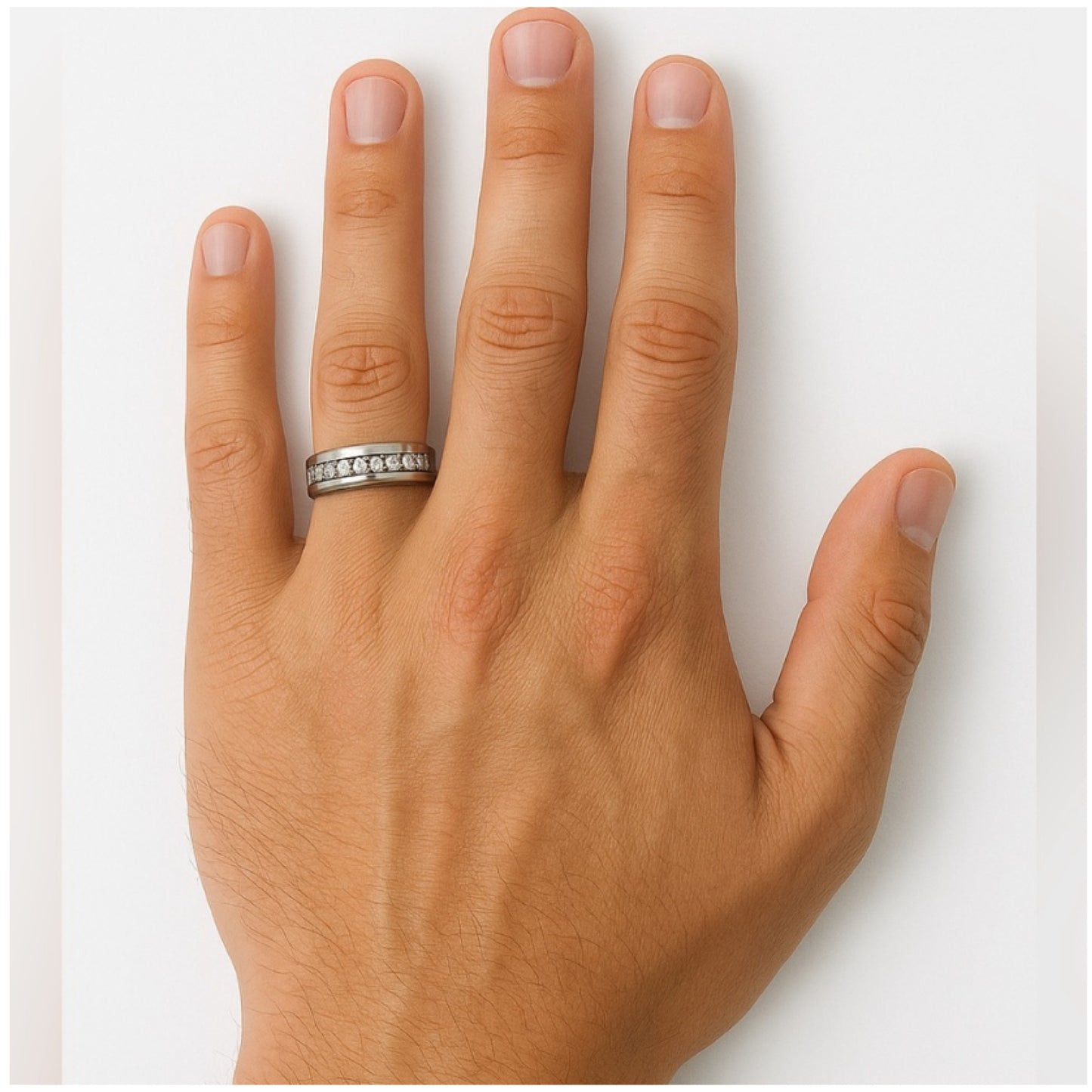Stainless Steel CZ Channel Band Ring – Clear Stone