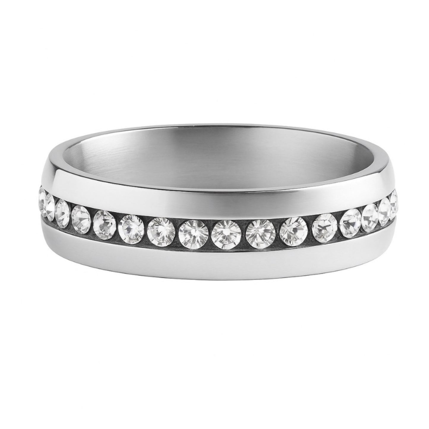 Stainless Steel CZ Channel Band Ring – Clear Stone
