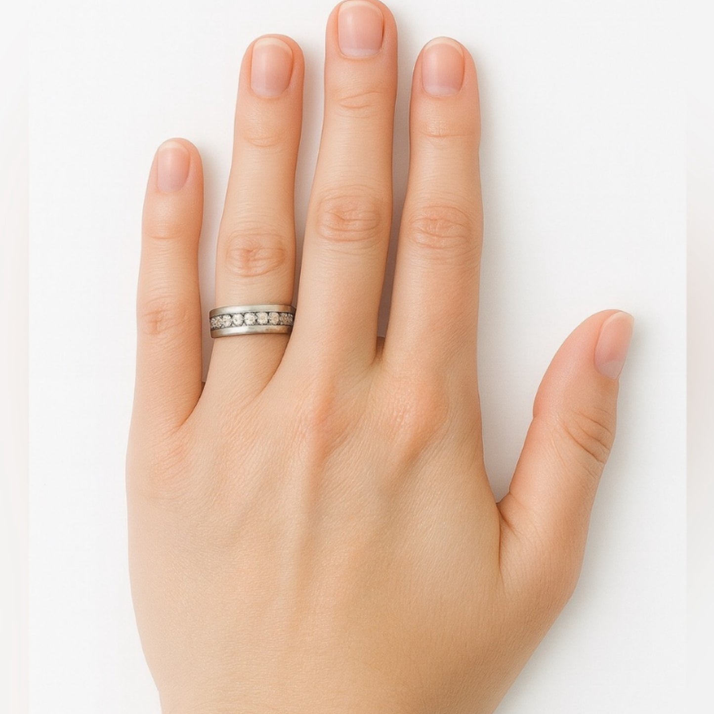 Stainless Steel CZ Channel Band Ring – Clear Stone