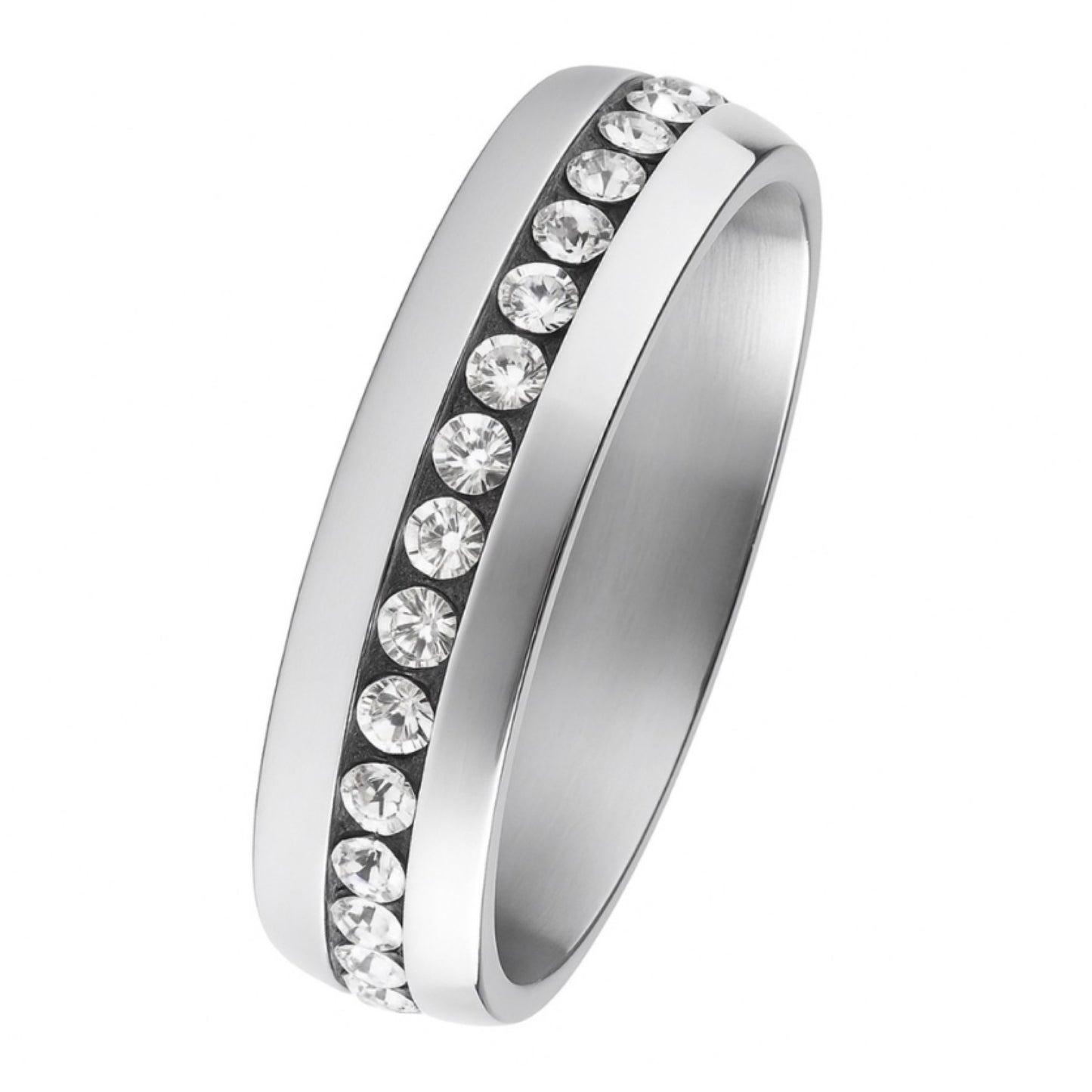 Stainless Steel CZ Channel Band Ring – Clear Stone