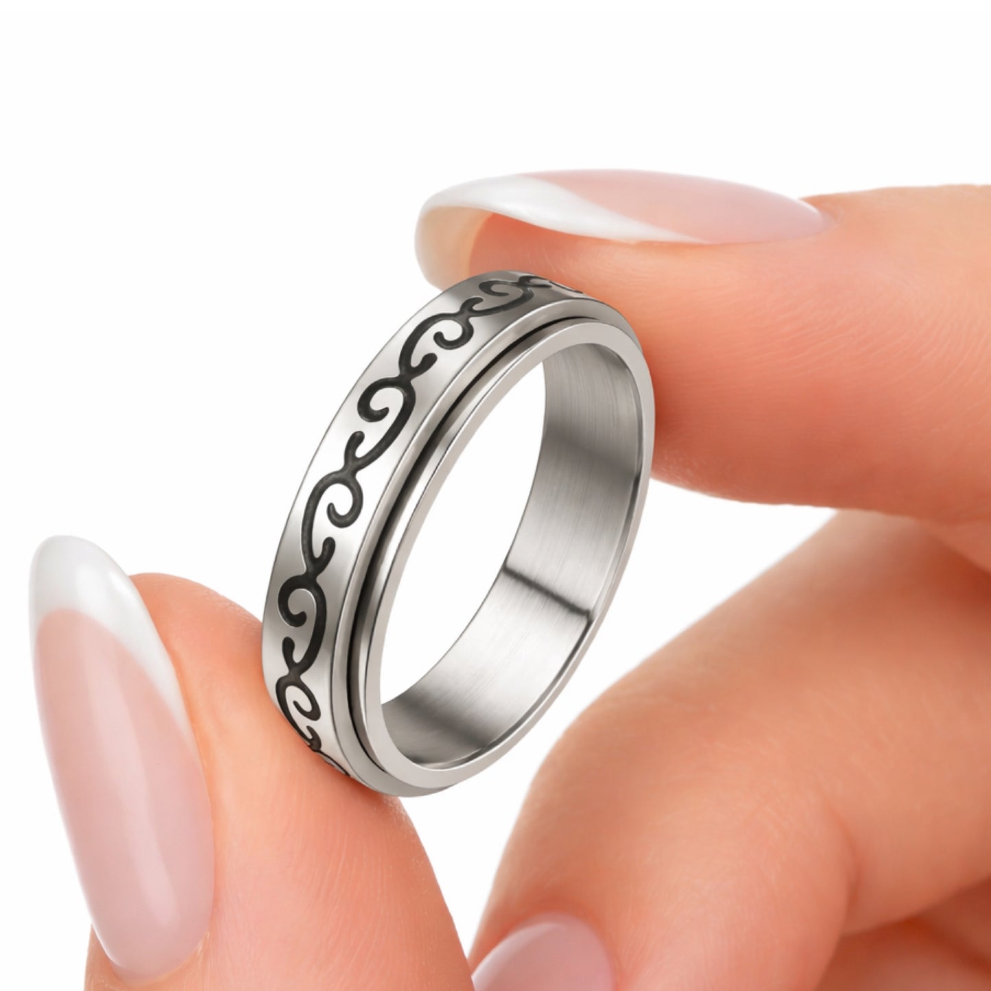 Stainless Steel Tribal Wave Spinner Ring – Anxiety Fidget Band